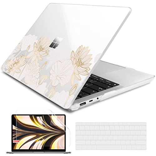 Batianda Case for 12.4" Microsoft Surface Laptop Go 3 2023 Release/Surface Laptop Go 2 (2022), Designed Clear Protective Plastic Hardshell & Keyboard Cover & Screen Protector, Golden Lotus - color: Golden Lotus