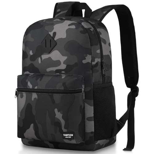 YAMTION School Backpack,Classic Bookbag Men and Teen Boy Schoolbag with USB Charging Port for High School College Office Work Travel - color: Camouflage Black, size: 15.6 inch