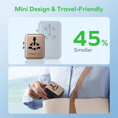 MOMAX Universal Travel Adapter 7-in-1, All-in-one European Travel Plug Adapter with 3 USB-C PD & 2 USB-A QC & 2AC, International Power Adapter Outlet for Travel UK/EU/AUS/JP, Travel Essentials(Gold) - color: Gold, size: 35W