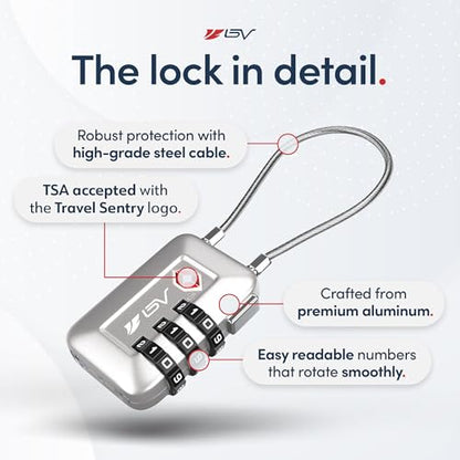 TSA Accepted Luggage Travel Lock, Set-Your-Own Combination Lock for School Gym Locker, Luggage Suitcase Baggage Locks, Filing Cabinets, Toolbox, Case (Silver, 4 Pack) - color: Silver 4-Pack