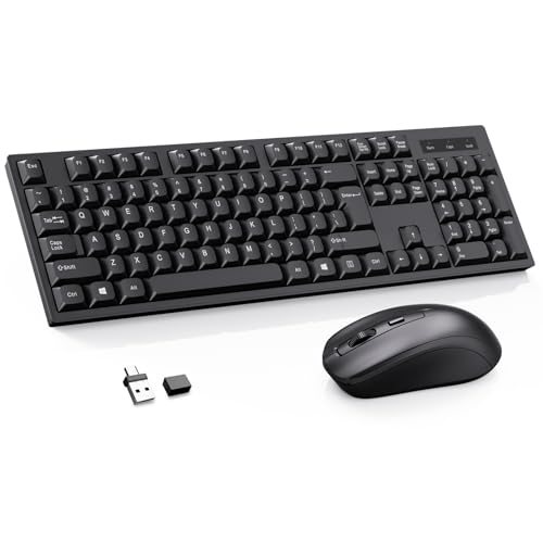 Wireless Keyboard and Mouse Combo-Full Size QWERTY Layout 2.4G Stereo Keycap Ergonomically Designed for Laptop,PC,Notebook,Windows,Computer,with USB-A&Typ-C 2-in-1 Receiver - color: black