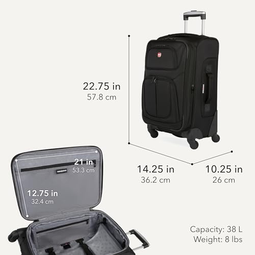 SWISSGEAR Sion Carry-On Spinner Luggage, Softside Expandable, Lightweight Suitcase, Black, 22.75-Inch - color: Black, size: Carry-On