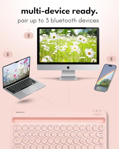 Macally Bluetooth Keyboard for iPad | Wireless Keyboard for Tablet, iPhone (Multi-Device, Built-in Stand, Rechargeable) Easy to Use and Cute Portable - color: Pink
