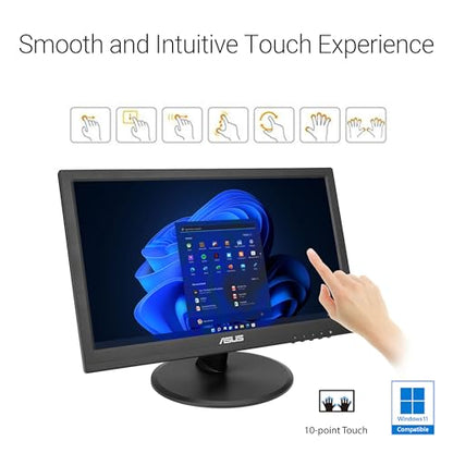 ASUS 15.6” 1080P Touch Monitor (VT169HE) - Full HD, 10-Point Touchscreen, IPS, Wide Viewing Angle, Frameless, Eye Care, Flicker Free, Low Blue Light, HDMI, Windows 11 Compliance, VESA Mountable - style: 16" IPS Touch
