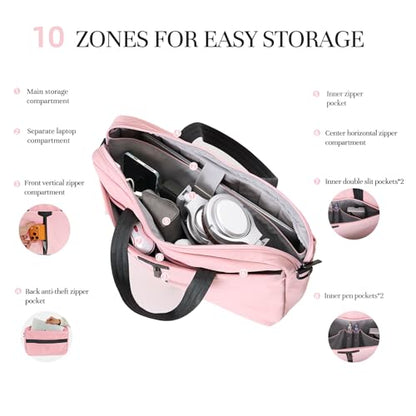 Timeet 17.3 Inch Laptop Bag for Men Women, Lightweight & Water-Resistant Computer Bag Laptop Briefcase with Shoulder Strap - color: Dusty Pink