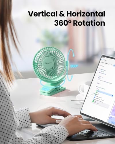 Gaiatop Portable Clip on Fan Battery Operated, Small Powerful 3 Speed Quiet 360° Rotate, USB Rechargeable Mini Personal Cooling Fan for Desk Table Home Office Stroller Camping Women Gifts Green | Battery Operated, Small 3 Speed Quiet 360° Rotate, Cooling