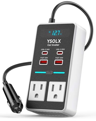 YSOLX 300W 12V to 110V Car Power Inverter | 65W USB-C,4 USB Post,Dual AC Car Plug Adapter Outlet,LED display.Suitable for Car Trips, Camping,Laptop - color: white