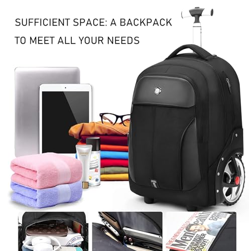 WMHYLYH 22 Inch Rolling Backpack, Waterproof Backpack with Wheels for Business and Travel Commuter, Carry on Laptop Backpack for Women and Men Adult (black) - color: Black