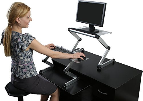 WorkEZ Adjustable Standing Desk Converter, Sit to Stand Desk Riser, Standing Desk for Laptop Monitor, Adjustable Height & Angle Negative Tilt, Silver - color: Silver