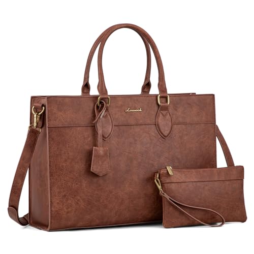 LOVEVOOK Laptop Bag for Women, Waterproof Leather Laptop Tote Bag, Large Professional Work Bag Purse & Business Computer Briefcase for Office, Teacher, Gifts, Vintage Brown - color: Vintage Brown, size: 15.6 Inch