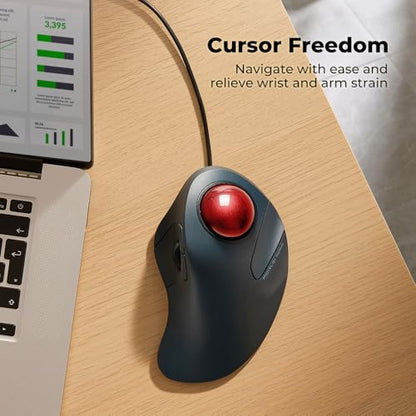 Wired Trackball Mouse for Large Hands, Ergonomic Design Reduces Wrist & Muscle Strain, Precision Tracking with Easy Index Finger Control, Compatible with PC, Laptop, Windows, Mac, Red - color: A-Red
