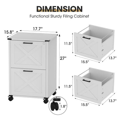 Onelike Small Wood File Cabinet with Charging Station and Lock, 2 Drawers | Built-in 2 AC, USB & Type-C; 1 lock secures 2 drawers; Nightstand, Printer stand and Mobile under-desk cabinet; White - style: 2 Drawers
