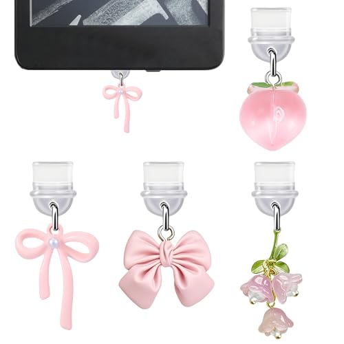 sunla 4Pcs Charms for Kindle, Pink Bow Dust Plug Charm Compatible with E-Reader, Phone, Ipad with Type C/USB C Charging Port-CP001 - color: Style 01