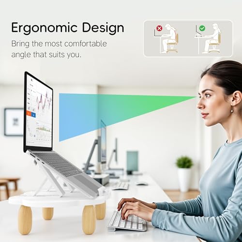 AFOOYO Adjustable Wood Laptop Stand, Ergonomic Height Angles Computer Stand, Cloud-Shaped Holder Riser Notebook Stand for Desk Compatible with Air, Pro, Dell, HP, Lenovo More 10-17.3" Laptops, White - color: White