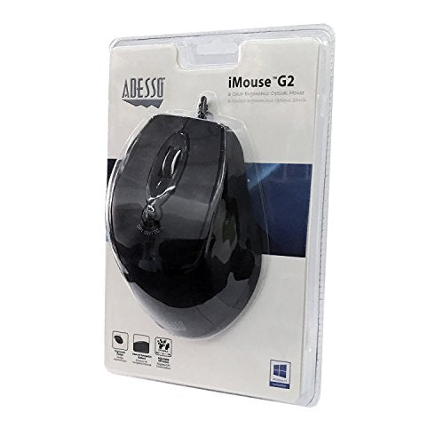 Adesso iMouse G2 USB Ergonomic Optical Mouse, Black | Adjustable DPI, Internet Navigational B