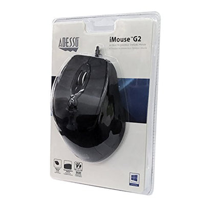 Adesso iMouse G2 USB Ergonomic Optical Mouse, Black | Adjustable DPI, Internet Navigational B