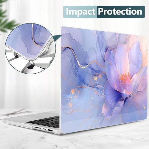 TWOLSKOO Compatible with MacBook Pro 14 inch Case M5 2026 2025-2021 Release M4 M3 M2 M1 Pro/Max Chip, Plastic Hard Shell & Keyboard Cover & USB C to USB Adapter & Screen Film, Blue Marble - color: Blue Marble