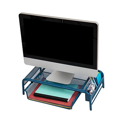 Mind Reader MESHMONSTA-TUR Metal Mesh Desk Drawer, Desktop Monitor Stand Organizer, Turquoise - color: Turquoise