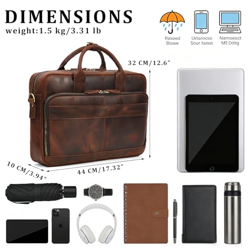 Leather Laptop Bag for Men Briefcase Fits 15.6 Inch Notebook Portable Shoulder Messenger Crossbody Bag for Travel Office - color: Dark Brown