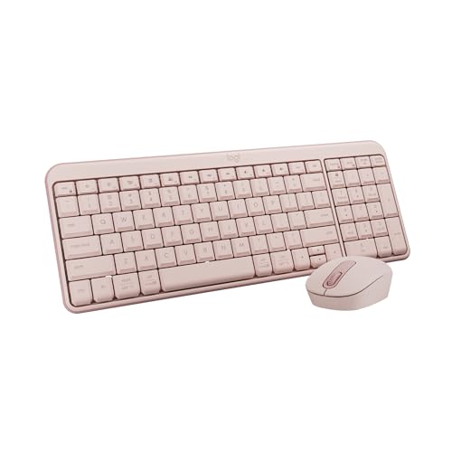 Logitech MK250 Compact Bluetooth Wireless Keyboard and Mouse Combo - Rose | Bluetooth connection only, compact keyboard with number pad, small ambidextrous M196 mouse with 3 non-customizable buttons - color: Rose, style: Combo