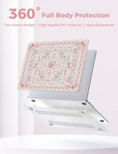 iCasso Compatible for MacBook Air 13 inch Case M5 2026 M4 2025 M3 M2 2024-2022 Model A3449 A3240 A3113 A2681,Sturdy Protective Retro Pattern Plastic Hard Shell 13.6 MacBook Air Case,Retro Bow Pink - color: A-Retro Bow Pink