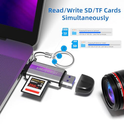 SD Card Reader, USB-C and USB 3.0 Micro SD Card Adapter, Dual Connector Memory Card Reader for SDXC, SDHC, SD, MMC, RS-MMC, Micro SDXC, Micro SD, Micro SDHC Card