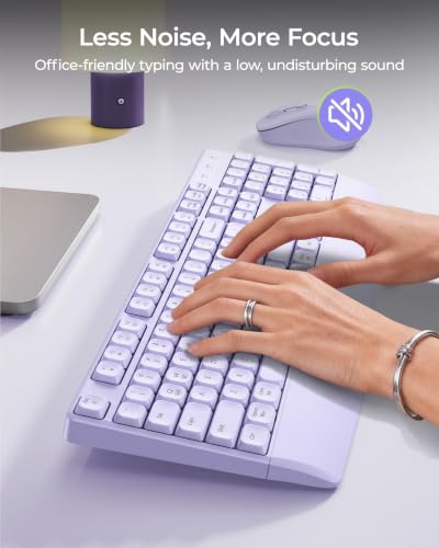 seenda Wireless Bluetooth Ergonomic Keyboard Mouse Combo, Full Size, Purple | USB/Bluetooth multi-device switching, with wrist rest, number pad, and quiet operation for PC, laptop, Mac, MacBook, and iPad - color: Purple