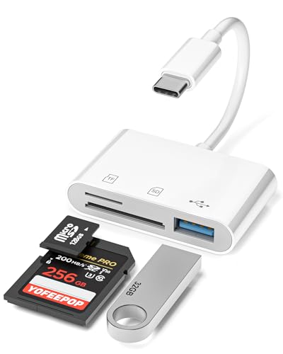 SD Card Reader, USB-C SD/TF Memory Card Adapter with USB 3.0 Port | SD Card Support • Compatible with iPhone 17/16/15, iPad & Android • Trail Camera Viewer • Plug & Play