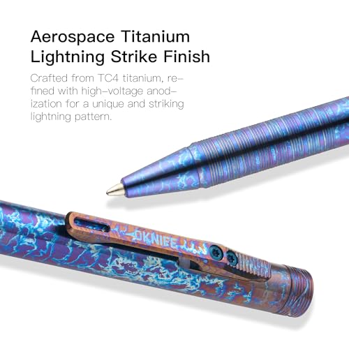 OKNIFE B1 Lightning Strike Titanium Pen, 2-in-1 Clip, 2 pcs Refills | Bolt Action EDC Pen with Built-in Spinning Top for Smooth Writing and Everyday Carry (Lightning Strike Titanium) - color: Lightning Strike Titanium