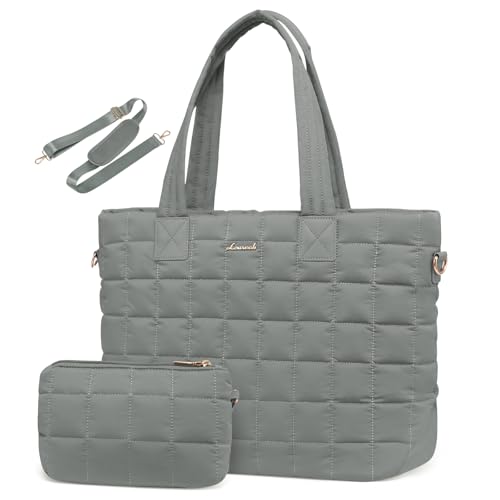 LOVEVOOK Laptop Tote Bag for Women, 15.6 Inch Large Puffer Work Computer Tote Bags for Teacher Nurse, Quilted Women's Purse Tote Shoulder Handbags with Zipper for Travel College Office Gym, Green - color: Green, size: 15.6 Inch