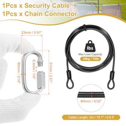 PATIKIL Security Cable Lock (5/32" Dia 6.6ft, Black) Vinyl Coated 304 Stainless Steel Double Loop Flexible Wire Rope Safety Cable with Quick Links Locking Connectors - color: Black, size: 5/32" x 6.6ft