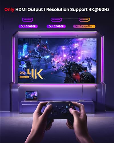 avedio links USB C to HDMI Multi Monitor Adapter, HDMI Splitter 1 in 3 Out Extended Display for Triple Monitor with 100W PD Port, Out 1 4K@60Hz, Out 2 and 3 1080p, Display for Windows Mac OS