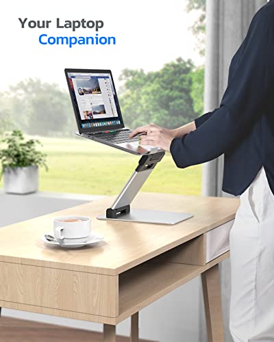 Nulaxy Laptop Stand, Ergonomic Sit to Stand Laptop Holder Convertor, Adjustable Height from 2.1" to 13.8", Supports up to 22lbs, Compatible with MacBook, All Laptops Tablets 11-17" - Silver | Full Aluminum Standing Desk Holder, Vented Panel, Dual Foldable