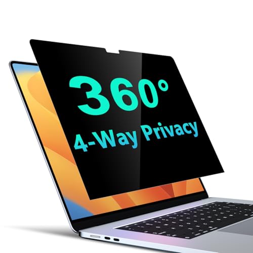 PYS 4-Way Privacy Screen for MacBook Pro 14 Inch (2024-2021, M4, M3, M2, M1) - 360° Anti-Spy Filter, Matte Anti-Glare Protector, Scratch-Resistant Film, Laptop Privacy Filter Shield - color: Black, size: 14.2 inch