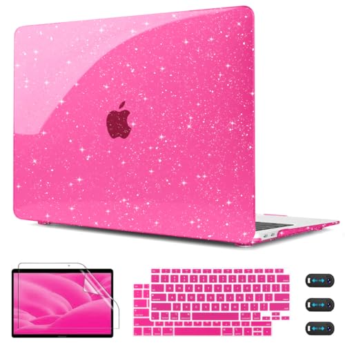 CISSOOK Rose Pink Glitter Case for MacBook Air 13 Inch 2021 2020 2018 Release Model A2337 M1 A2179 A1932, Sparkly Hot Pink Hard Shell Case with Keyboard Cover for MacBook Air13 2020-2021 with Touch ID - color: Glitter Star Rose Pink