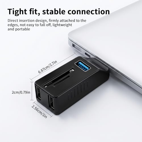 Micro USB Hub with SD Card Reader 5 Port Memory Card Reader USB Extender Adapter with SD Cards Readers, 3.0/2.0 Ports, Portable Splitter for Laptop, PC, Camera, Flash Driver, HDD, Dash Cam