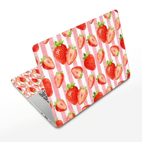 3Pcs Strawberry Laptop Skin Sticker Candy Strip Universal Removable Vinyl Stickers Fits for 12.1 13 14 15.6 16 Inch Waterproof Notebook Decal Cover Gift - style: strawberry