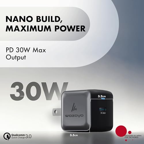 PD 30W Wozoyo GaN Charger, Type-C Fast Charger Compatible for iPhone 17/16/16 Pro Max/15 Series/iPad Pro, Smartphones & Tablets, QC 3.0,Compact Foldable Plug Design, Smart Power Delivery