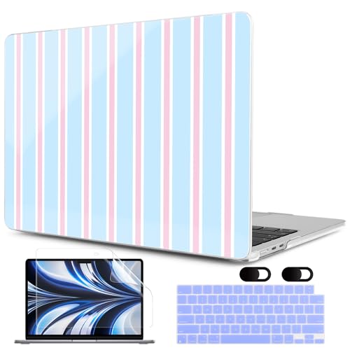 MEEgoodo Case for M5/M4/M3/M2 MacBook Air 13 inch Case 2026 2025 2024 2022, Fit Model A3449/A3240/A3113/A2681, Laptop Hard Shell Compatible with MacBook Air 13.6-inch, Pink and Blue Stripes - color: Pink And Blue Stripes