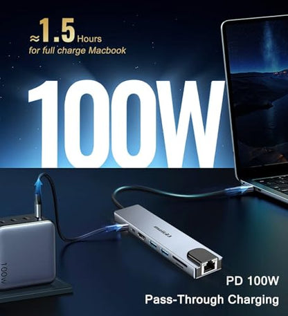 USB C Hub Ethernet HDMI Adapter, 8 in 1 Docking Station with 4K HDMI, RJ45 Ethernet, SD/TF Card Reader, USB 3.0/2.0, PD 100W, LAN USB-C Dongle for MacBook Pro/Air, iPad Pro, XPS, etc - style: 8-in-1