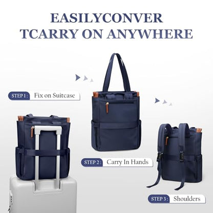 GOLF SUPAGS Convertible Laptop Backpack for Women Casual Daypack Notebook Tote Bag for Work College Travel Leisure (Navy Blue) - color: Navy Blue