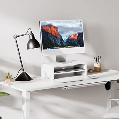 FITUEYES Monitor Stand - 2 Tier Computer Monitor Riser Shelf, Wood Desktop Stand for Laptop Computer Screen, Desk Organization, Office Supplies | For Laptop PC Screen Computer Printer TV, 2 Tiers, Non-slip Pads, Multi-functional, Multi-storage, Desk Shelf