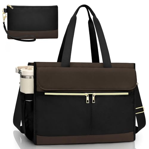 Laptop Bag for Women - 15.6 Inch Tote Work Bag with Compartments Nurse Teacher Bag Large Lightweight Office Handbag - color: Brown