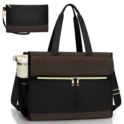 Laptop Bag for Women - 15.6 Inch Tote Work Bag with Compartments Nurse Teacher Bag Large Lightweight Office Handbag - color: Brown