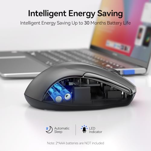 TECKNET Wireless Mouse (2.4G & BT5.0/3.0) Silent 4800 DPI Computer USB A & Bluetooth Mouse 6 Buttons, Wide Compatibility - Grey - color: Grey
