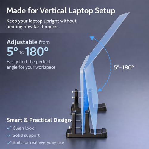 Ergonomic Vertical Laptop Stand – Space-Saving Cooling Laptop Stand for Desk Organization, Portable Stand, Compatible with MacBook Air Pro, Dell, HP, Lenovo, Tablets that Can Open 180°