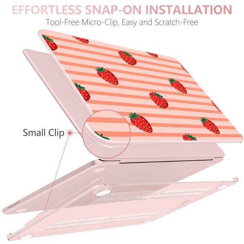 for MacBook Neo 13 Inch Case 2026 Release Model A3404, Pink Aesthetic Ultra-Slim Hard Shell with Keyboard Cover, 6-in-1 Laptop Accessories Bundle for Women Girls, Fresh Strawberry Fruit - color: Fresh Strawberry Fruit