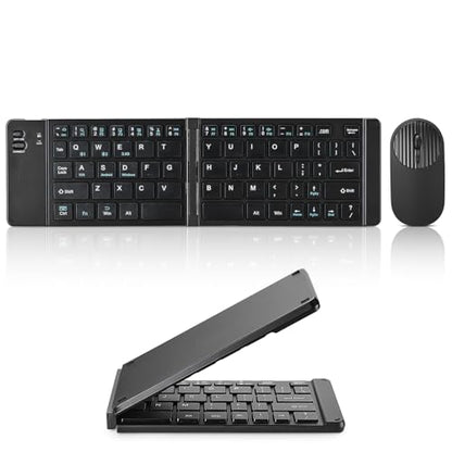 Mini Rechargeable Foldable Bluetooth Keyboard and Mouse Combo, Portable (Sync Up to 3 Devices), Ultra-Slim Travel Folding Keyboard for iPhone iPad Mac Android Windows iOS（Black） - color: black