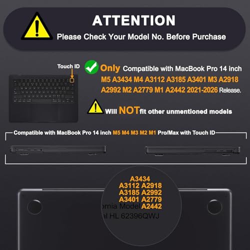 MOSISO Compatible with MacBook Pro 14 inch Case M5 M4 M3 M2 M1 2026-2021 | 3 in 1 Kit Anti-Crack Hard Shell with TPU Bumper, A3427 A3426 A3434 A3112 A3185 A3401 A2918 A2992 A2779 A2442, Black - color: Black