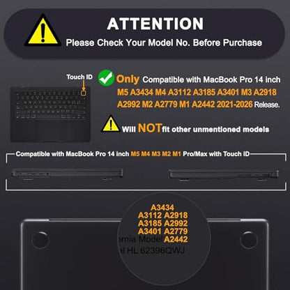 MOSISO Compatible with MacBook Pro 14 inch Case M5 M4 M3 M2 M1 2026-2021 | 3 in 1 Kit Anti-Crack Hard Shell with TPU Bumper, A3427 A3426 A3434 A3112 A3185 A3401 A2918 A2992 A2779 A2442, Black - color: Black